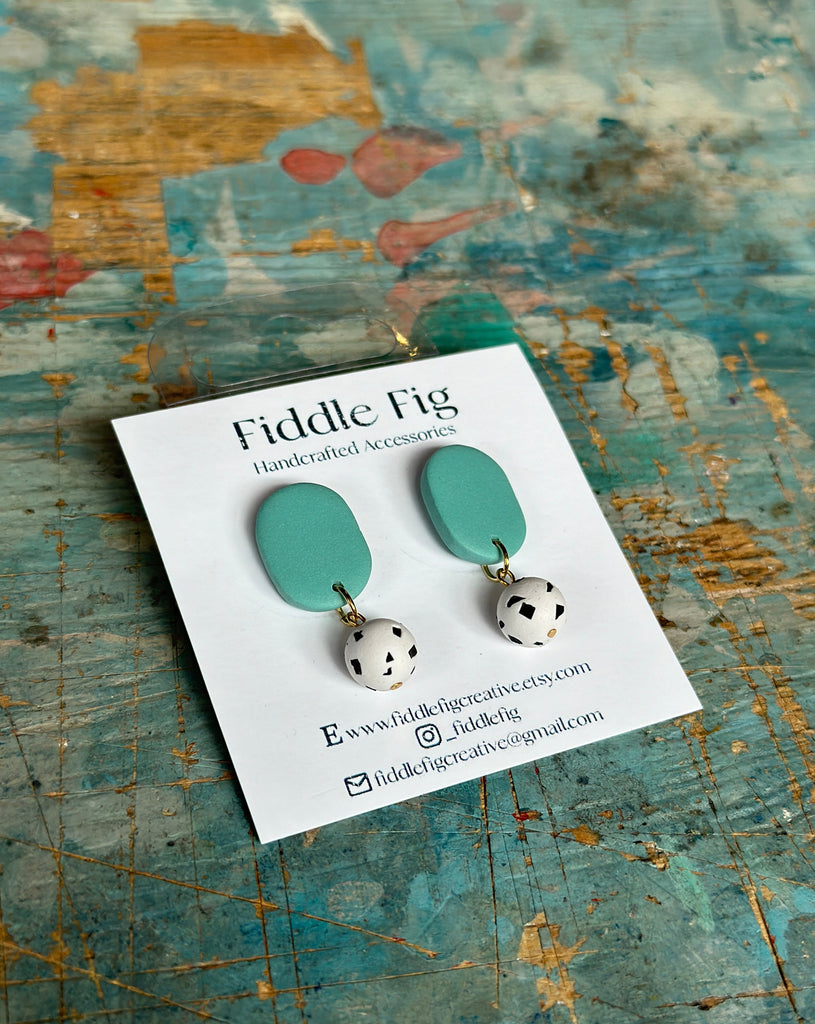 Blue and Polka Dot Dangle Earrings