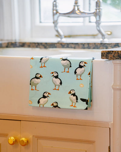 puffins tea towel