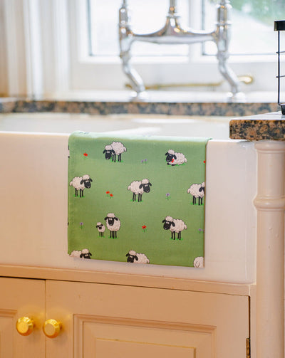 green sheep tea towel