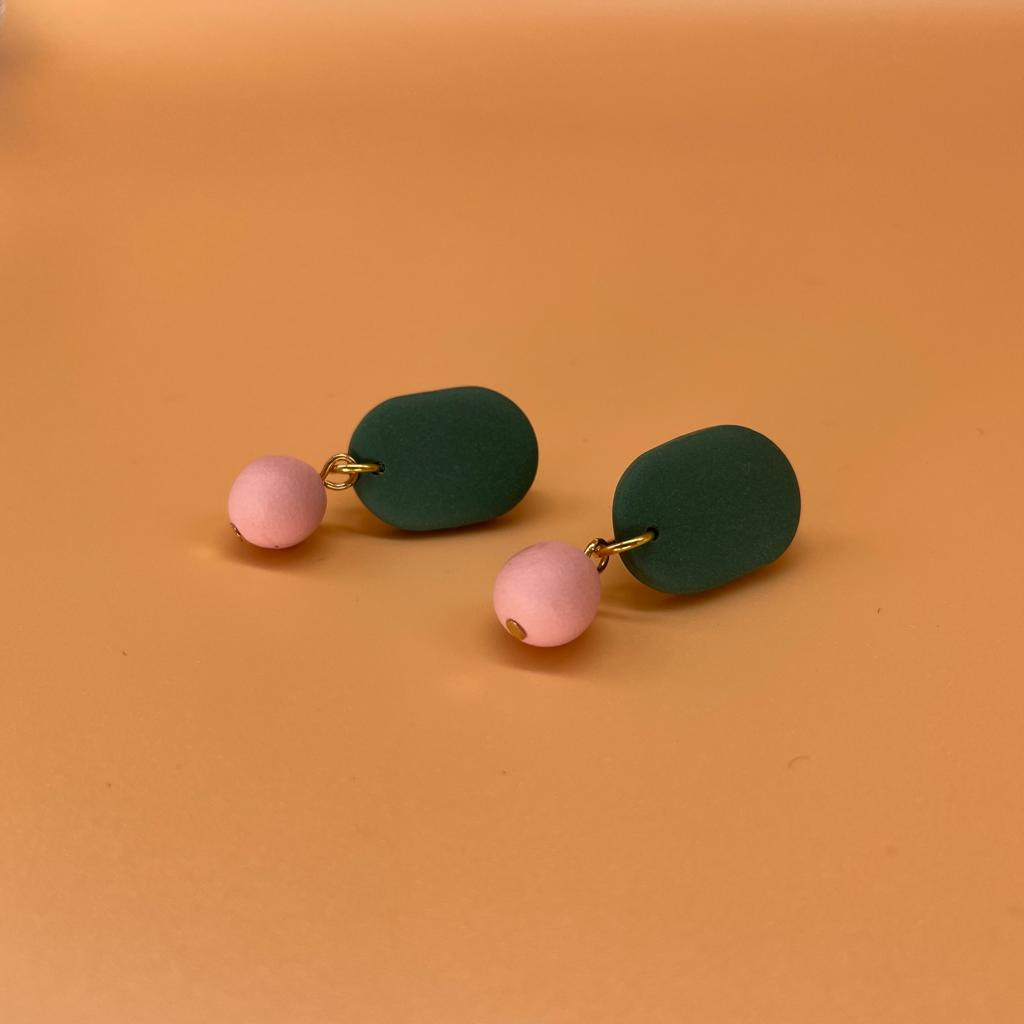 Green and Pink Dangle Earrings