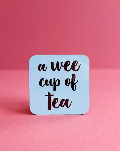 wee cup of tea coaster blue