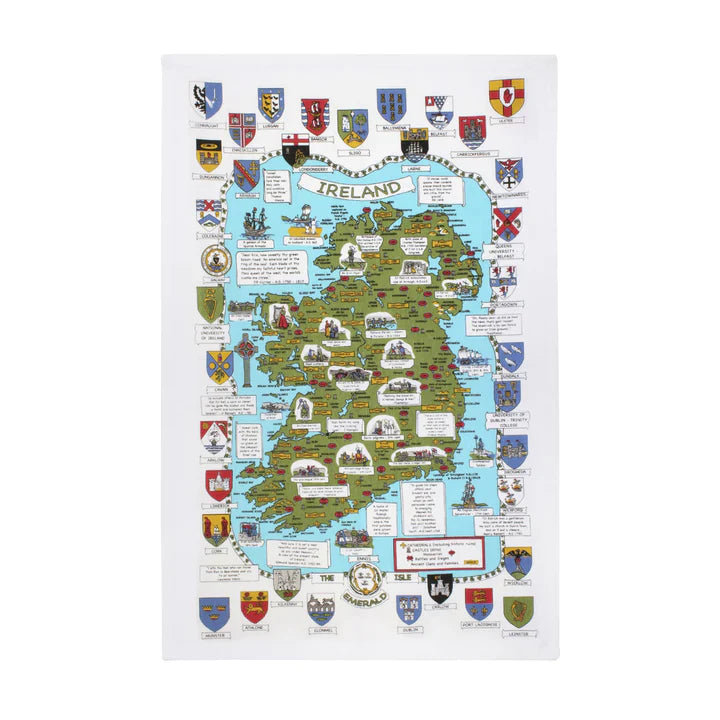 Map and Crests of Ireland Tea Towel | Ulster Weavers