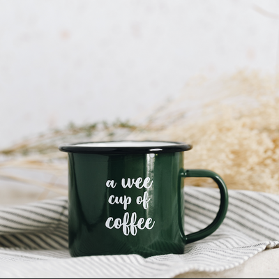 a wee cup of coffee mug green