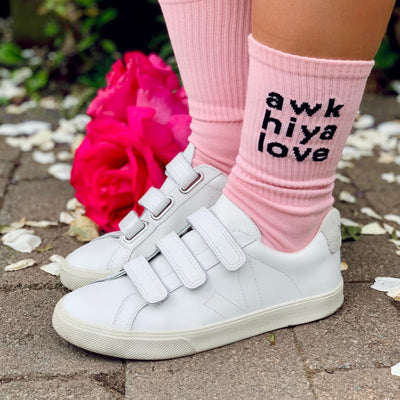 awk hiya love pink sock with white trainers