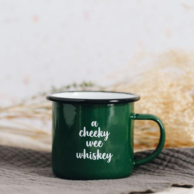 whiskey enamel mug green 
